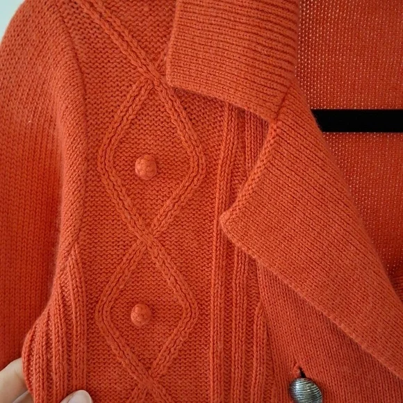 Michel Rene Women's Orange Double-Breasted Wool/Angora-blend Cardigan (Size M) - Picture 4 of 9